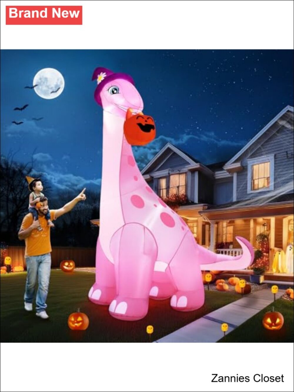 👻 13FT Giant Halloween Inflatable Pink Dinosaur Yard Decor LED Blow Up